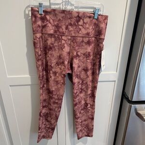 NWT Athleta Salutation Stash 7/8 Mauve Pattern Tights Leggings Large
